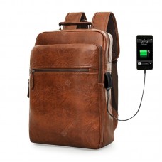 PU Leather Backpack Leisure Travel Schoolbag Large Capacity Computer Bag with USB Cable Outlet