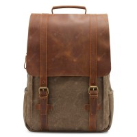 Canvas Backpack Retro Crazy Horse Leather Casual Computer Bag
