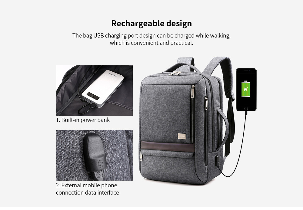 Waterproof Nylon Travel Bag Large Capacity Backpack Rechargeable design