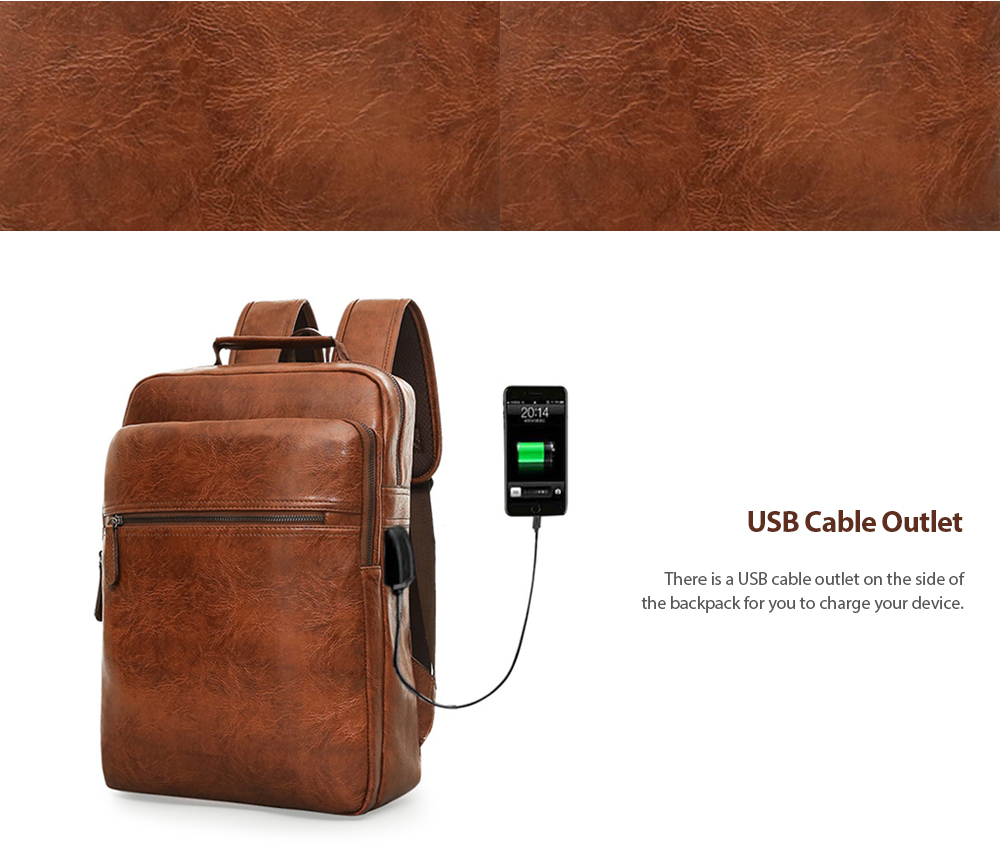 Men's PU Leather Backpack USB Cable Outlet
