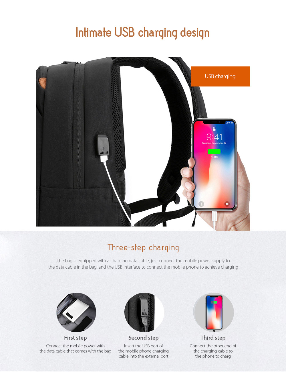 Men's Shoulder Bag Intimate USB charging design