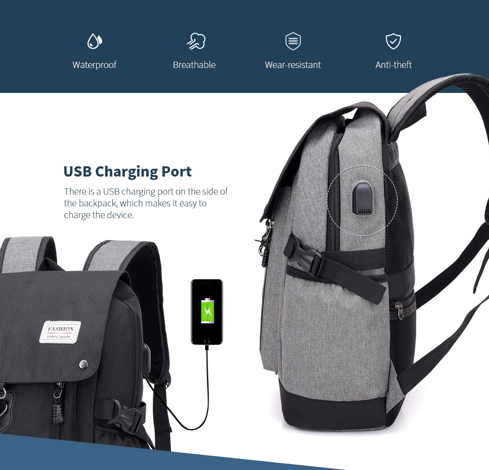 Clamshell Computer Backpack Shoulder Bag USB Charging