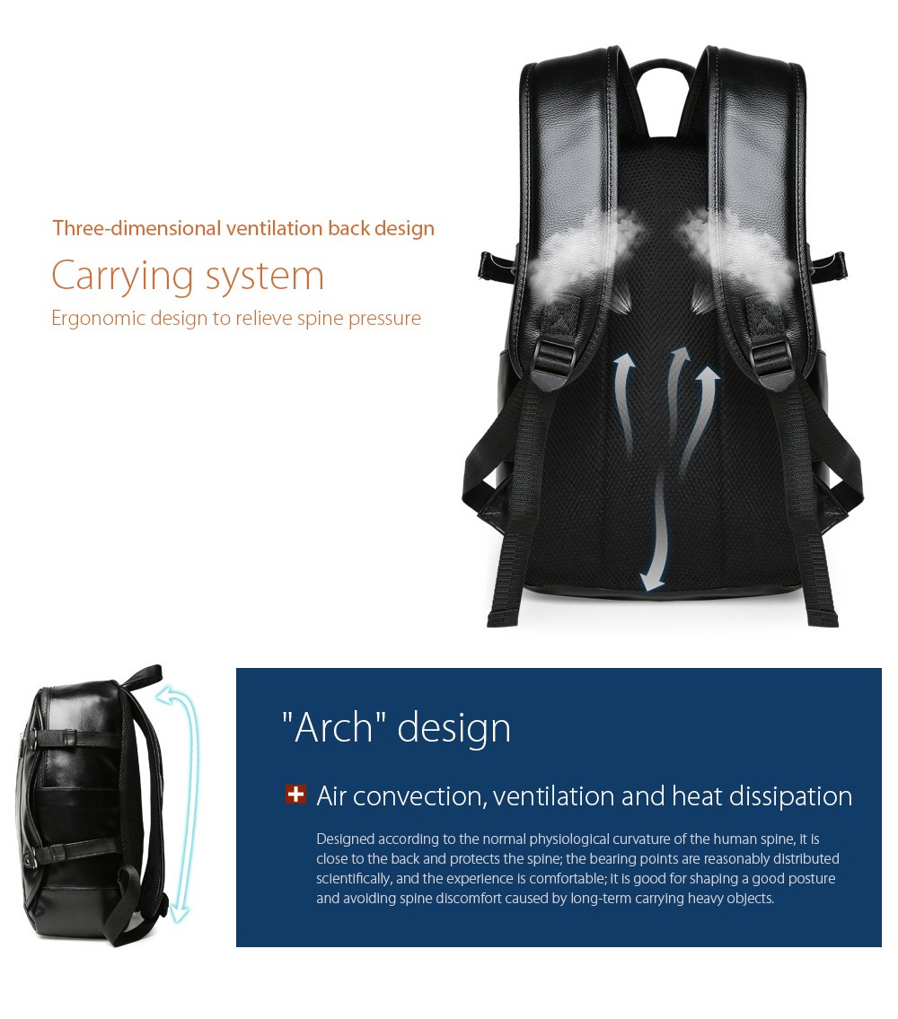 Men's Korean Fashion Leather Backpack Three-dimensional ventilation back design